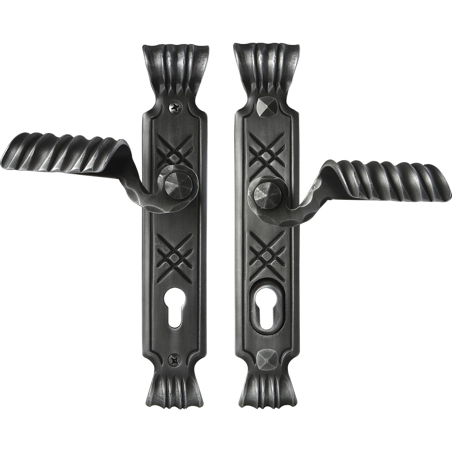 SCHÖSSWENDER Alpina Door Handle Set Rustic with Long Plate PZ 88 TS 70 mm Black Passivated Painted Steel