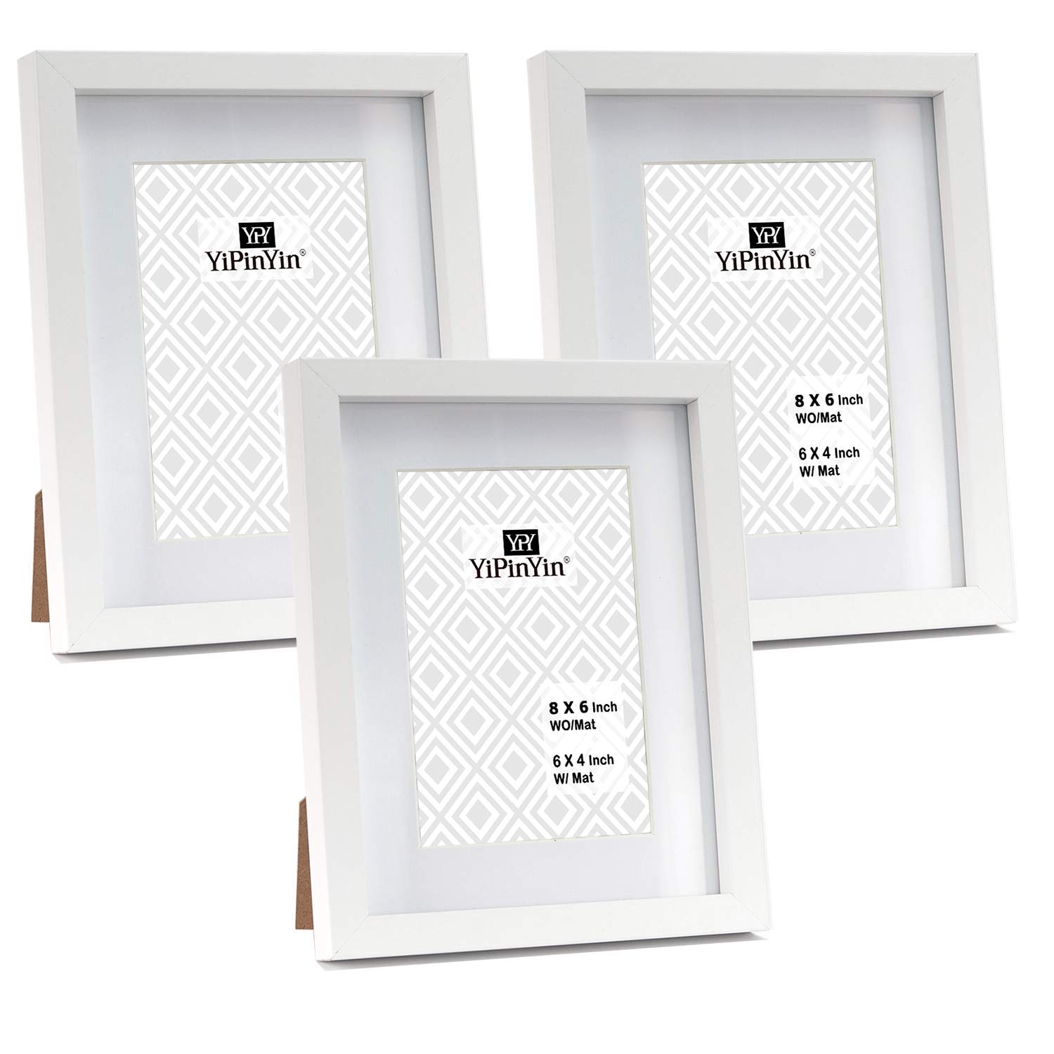 White 6 x 8Inch/A5 Photo Frame Set of 3 with Mount for 4 x 6'' frame, Boxed Garllery 6 x 8'' Picture Frame 3 Pack, A5 frames With Perspex Window, 4 x 6'' frames for Tabletop or Wallmounted