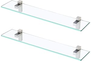 KES Glass Shelves for Bathroom, 24 Inches Bathroom Floating Shelf with Tempered Glass and Brushed Nickel Bracket Wall Mount 2 Pack, BGS3201S60-2-P2