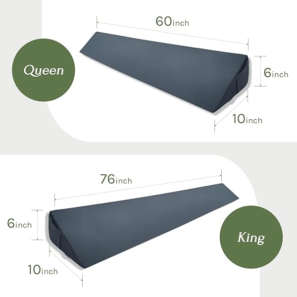 BLUNIQUE WEDGE PILLOW HEADBOARD, ULTIMATE COMFORT BED WEDGE PILLOW FOR HEADBOARD, RELAXATION BED GAP FILLER FOR QUEEN, FOAM PILLOW WEDGE FOR HEADBOARD GAP, OVERALL BED GAP FILLER. 2 COVERS.