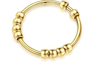 Ursilver S925 Sterling Silver Spinner Ring for Women, Anxiety Ring, Stress Relieving Ring with Beads, Fidget Ring, Silver, Unisex Jewelry