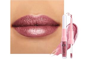 Kaely 2-in-1 Mauve Metallic Lipstick and Lip Liner Makeup, Shimmer Liquid Metallic Lipsticks for Women, Glitter Lip Gloss Stain Long Lasting Waterproof Smudge Proof 24 Hour, Vegan & Cruelty-Free, 16