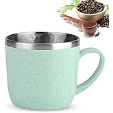 Agatige 7oz / 220ml Stainless Steel Coffee Mug, Unbreakable Double Walled Insulated Cups Espresso Mugs Tea Tumbler with Handles for Kids Camping Office Ice, Water(Green)
