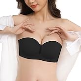 SHUIMILI Strapless Bandeau Bras for Women Push Up Sticky Bra with Non-Slip Tube Top Seamless Invisible Bralette
