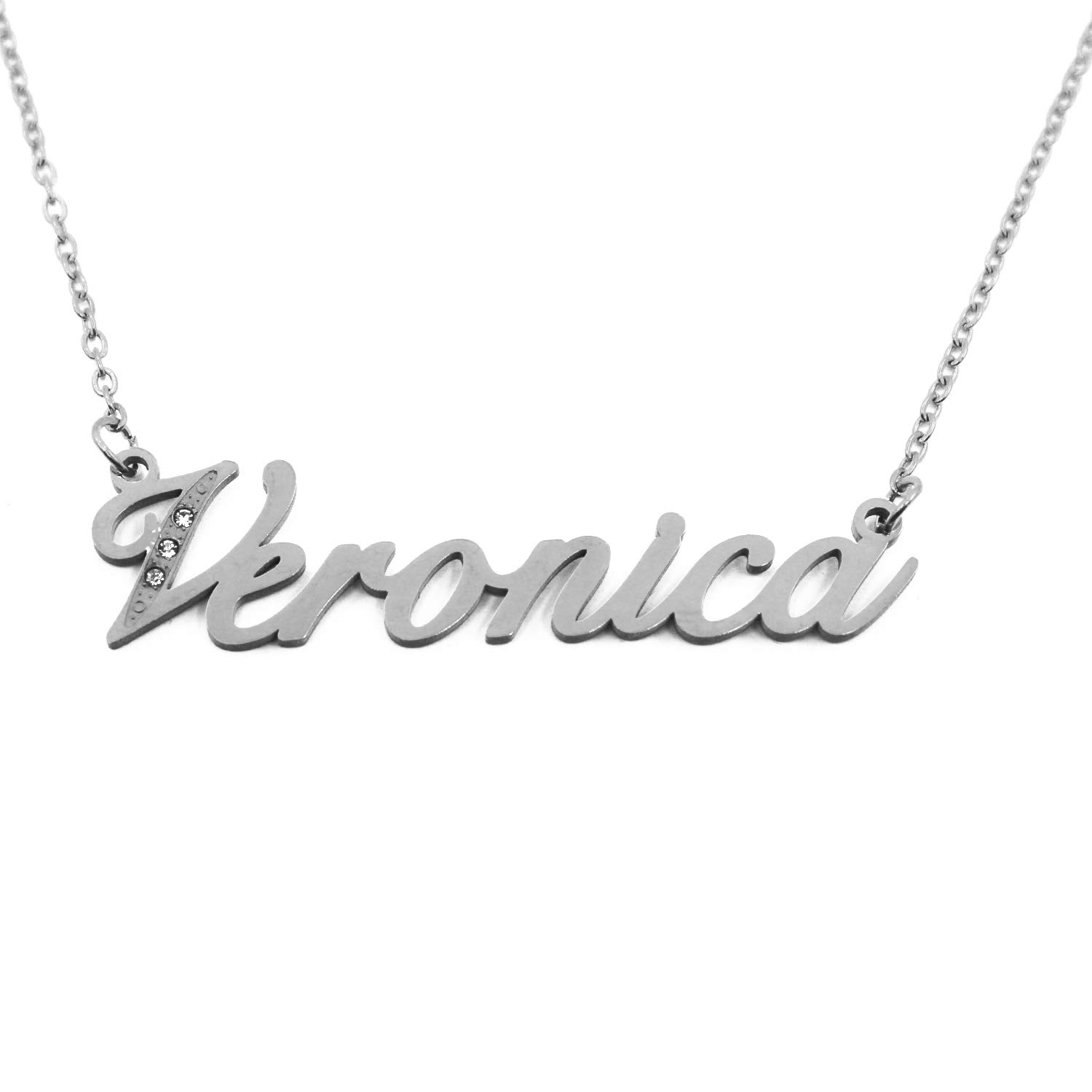 Veronica Name Necklace Personalised Italic Silver Tone, Custom Dainty Name Pendants, Jewellery for Ladies, Girlfriend, Mother, Sister, Friends