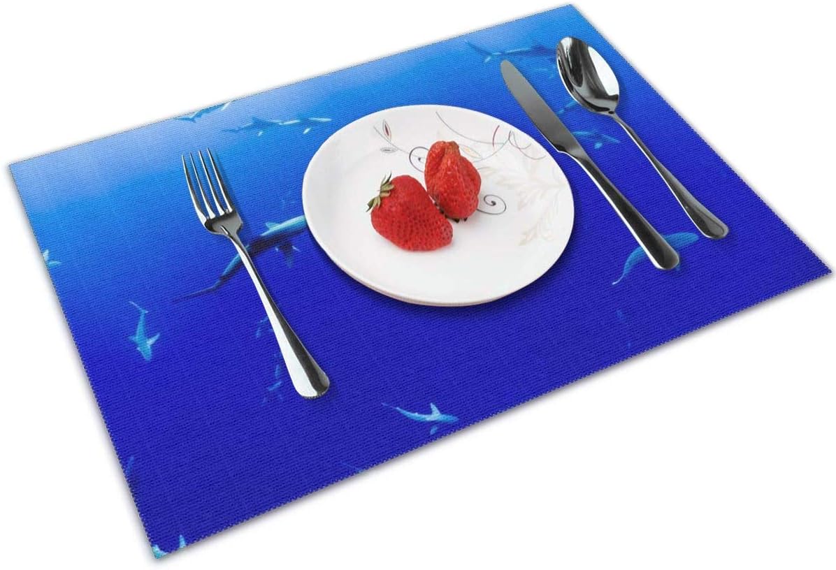 NOT Animal Shark Aquarium Fish Ocean Place Table Mat Washable Non-Slip Decorative Dining Mats Set of 4