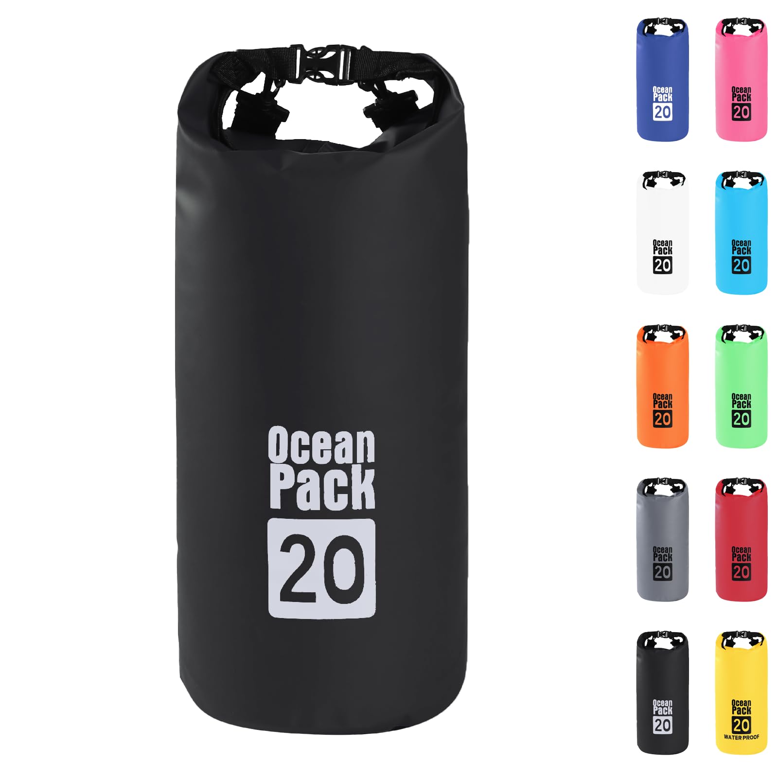 Dry Bag 20L, Boat Dry Bags Black Waterproof Bag Dry Sack Roll Top Long Adjustable Shoulder Strap 2L/5L/10L/20L/30L/40L for Drifting Boating Kayaking Fishing Rafting Swimming Camping Canoeing Surfing