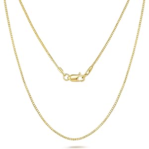 WONRUN 14K Gold Necklaces for Women Men 0.8/1.1/1.3mm Box Chain Necklace | 14K Gold Necklace for Women Box Chain Necklace Cla