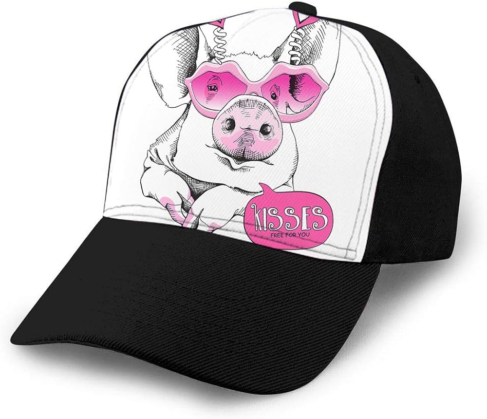 Cute Pig Baseball Caps in A Pink Lips Sunglasses Kisses