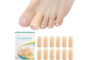 PROMIFUN Silicone Toe Protectors – 12 Pack Silicone Toe Sleeve for Hammer Toes, Corns, Calluses, Blisters – Soft Gel Toe Tube Pads for Pain Relief(Beige)