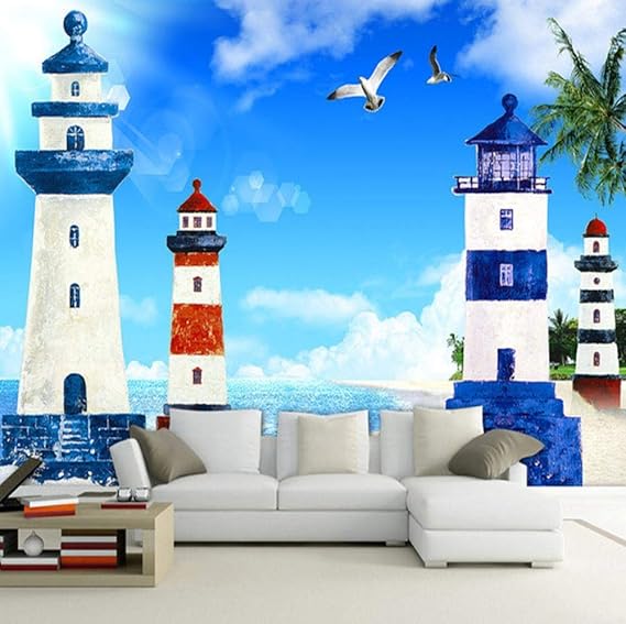 FHOMEY Papel Pintado Murales 3D Faro De Dibujos Animados Paisaje Del