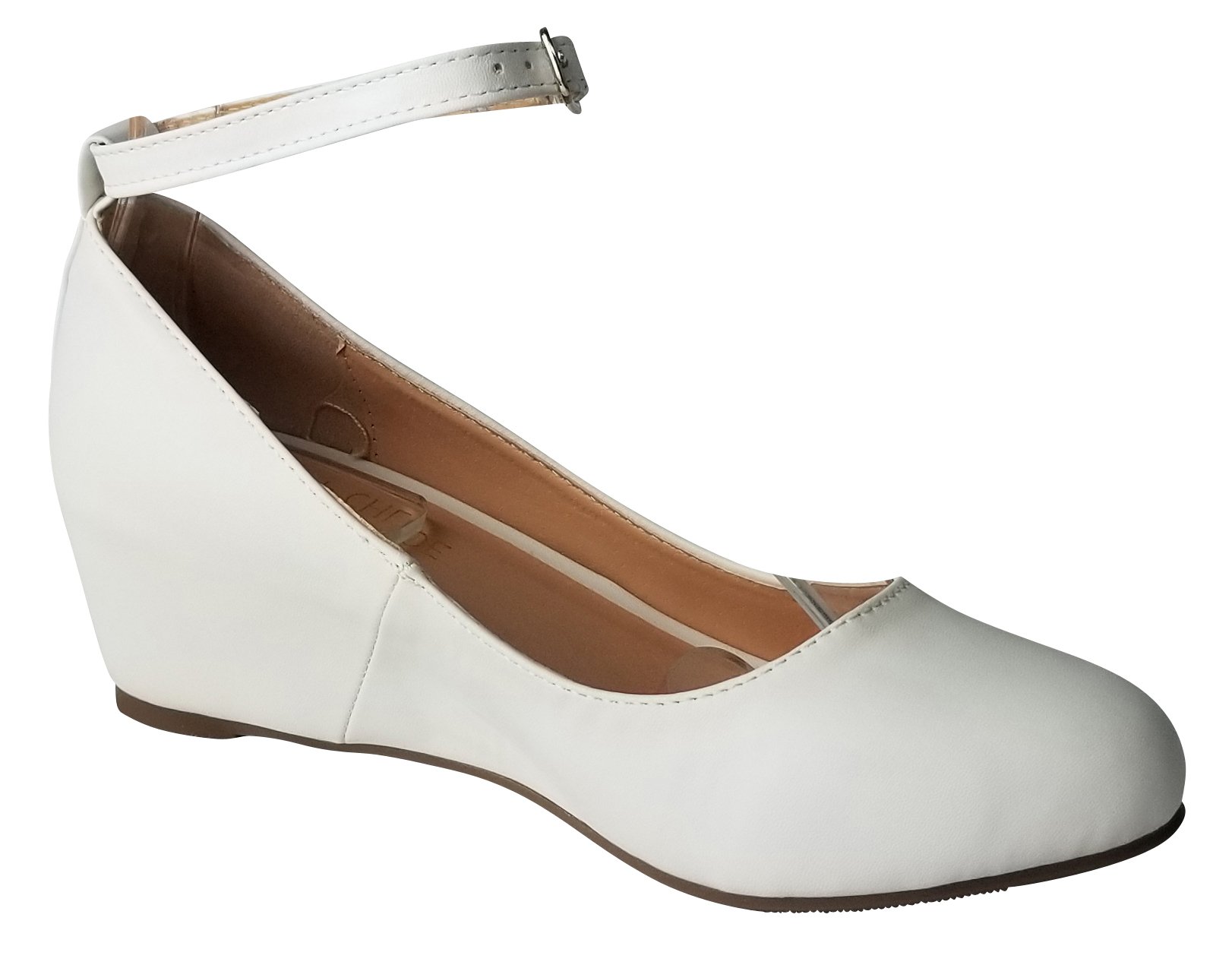Chase & Chloe Women's Strappy Mary Jane Wedge Platform Pump (8 B(M) US, White PU) - Image 3