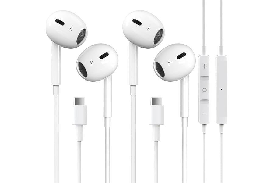 2 Packs USB C Headphones for iPhone 17/16/15 Pro Max Plus Type C Earphones with Microphone & Remote Noise Cancelling Earbuds for iPhone 17/16/15 Pro, iPad, Galaxy S23/S22/S21/S20/Ultra Note 10/20
