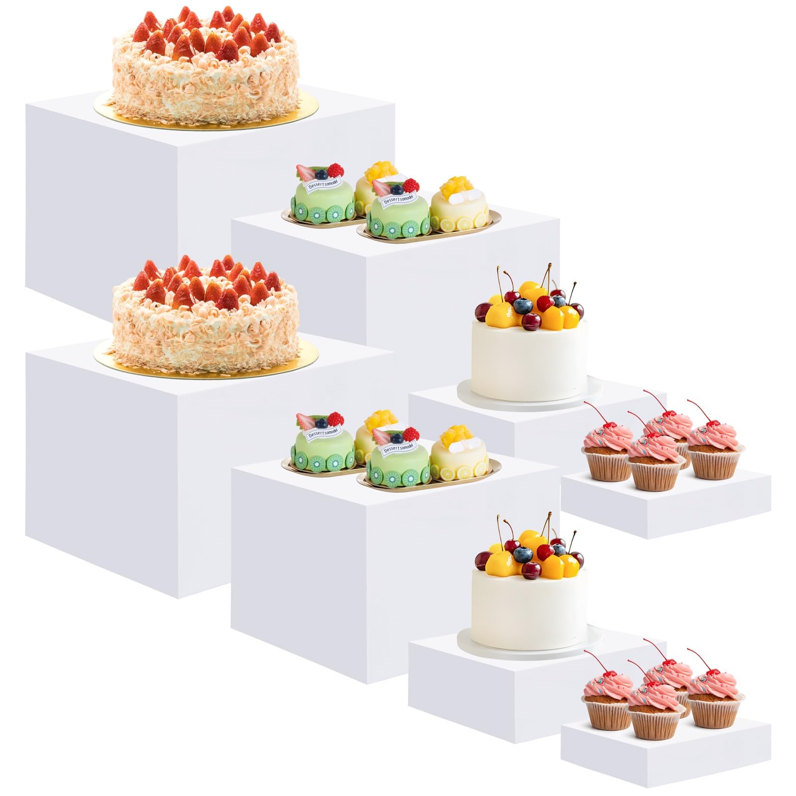 Photo 1 of EI 8Pcs Acrylic Buffet Risers,High-end Classic Food Display Riser for Party,Catering,Jewelry Collectibles.White Heavy duty Dessert Table Display Set,Acrylic Cube Boxes Display Nesting Risers