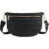 Quilted Puffer Leather Belt Bag for Women Puffer Crossbody Bags Puffy Sling Belt Bag Fanny Pack Bum Waist Chest Shoulder Bag for Women-Black