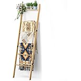 BAMBANG 6-Tier Blanket Ladder for Living Room, Blanket Quilt Ladder Rack Rustic Decorative Towel Holder, Wall Leaning Blanket Ladder Shelf Storage Farmhouse Decor for Bedroom Bathroom, Natural