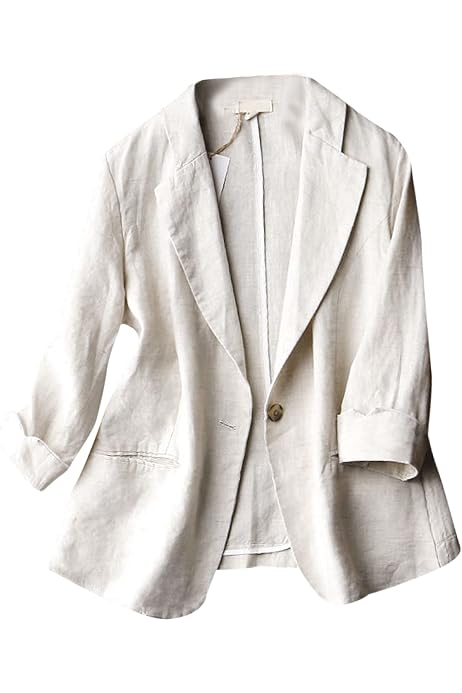 Casual Lapel Button Linen Blazer Open 