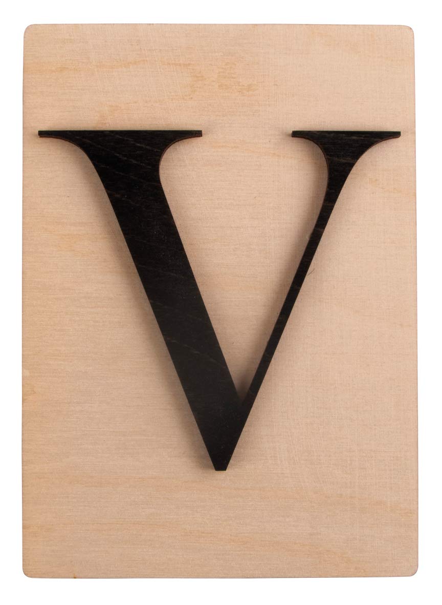 Rayher 63113576 Large Wooden Letter Tile for DIY Wall Art, Letter V for Names, Words, Crafts and Wall Decoration, 10.5 x 14.8 cm