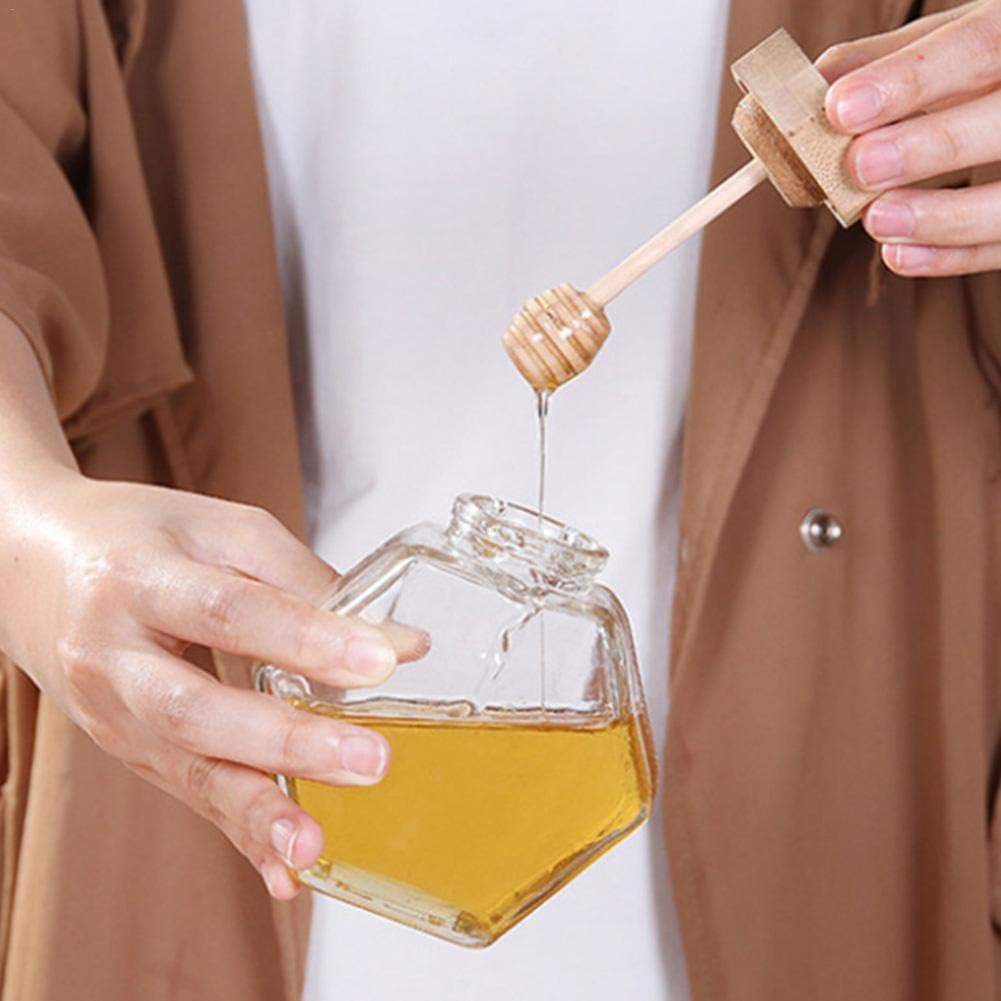 Cuteefun Pot à Miel En Verre 220ml Avec Cuillère - Distributeur Miel Style Damier Transparent