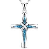 ReBest Cross Necklace for Women Sterling Silver Turquoise Jewelry Faith Goth Cross Pendant Western Religious Gifts Jerusalem Blue Crosses for Mother Daughter Birthday