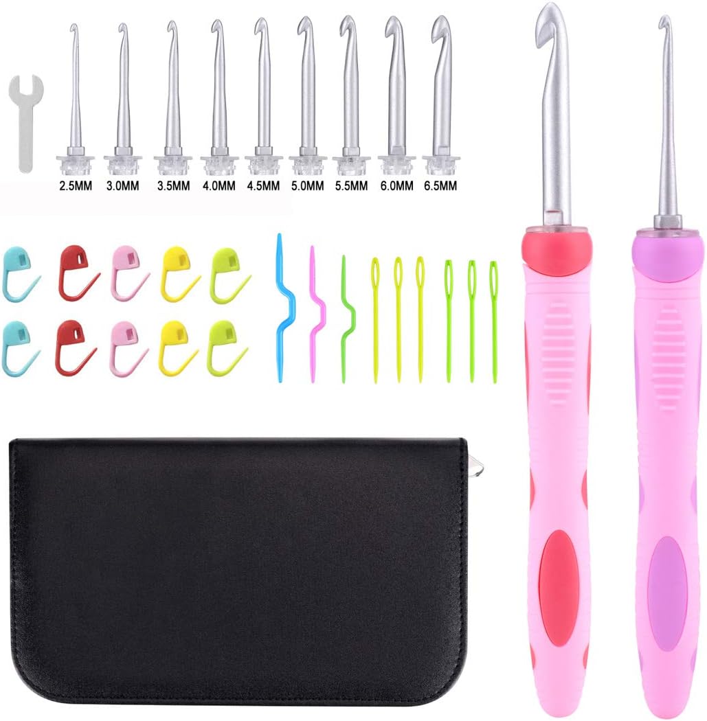 Interchangeable Crochet Hook, 9 Sizes Aluminum Heads 2.5mm