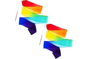 HiUnicorn 100% Silk Rainbow Streamer Ribbon Dance Wand for Kids Toddler Gymnastics, Twirling Ribbons, Worship Streamers, Pretend Play, Talent Show, Outdoor Running Spring Toys