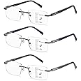 LKEYE Multifocus Reading Glasses Men No Line Progressive Multifocal Reader Blue Light Computer Metal Frame Trifocal Eyeglass