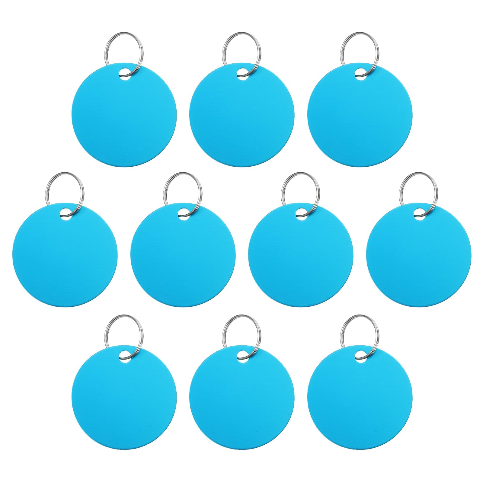 PATIKIL Aluminum Stamping Blanks 1.4 Inch, 10Pcs Round Metal Engraving Blank Discs Sublimation ID Name Tags Dog Tag with Key Rings for DIY Craft Engraving, Light Blue