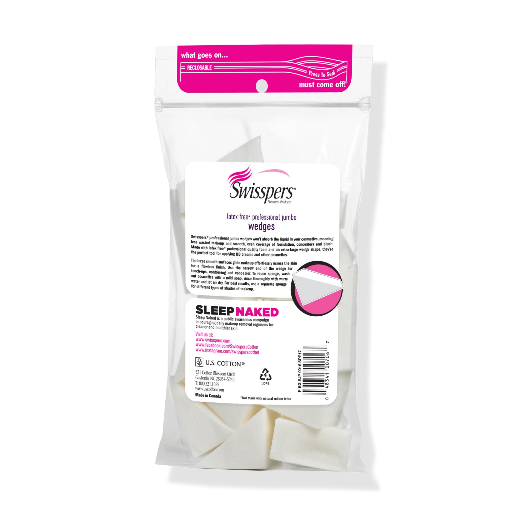 Swisspers Premium Pro Cosmetic Wedges, Latex-Free Makeup Wedge, Jumbo Size, 16 Count Bag