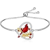Fenthring Cardinal Bracelet for Women Sterling Silver Heart Red Cardinal Bird Bracelets Jewelry Adjustable Memorial Sympathy Christmas Gifts