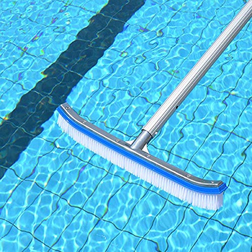 Swimming Pool Brush,18" Polished Aluminum Back Pool Cleaning Brush Head Designed for Cleans Walls, Tiles & Floors, Nylon Bristles Algae Pool Brush Head with EZ Clips (Pole not Included)