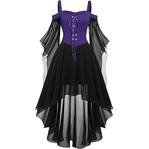 NORIBENREN Witch Dress for Women Butterfly Sleeve Mesh Halloween Costumes 2026 Renaissance Medieval Vampire Gothic Outfit