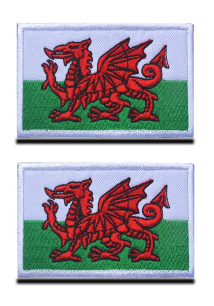 Zcketo 2 PCS United Kingdom British Union UK Wales Welsh Dragon Patch Hook and Loop Embroidered National Emblem Patch for Football Billiards Clothes Jersey Backpack Caps Travel Tactical — image 1