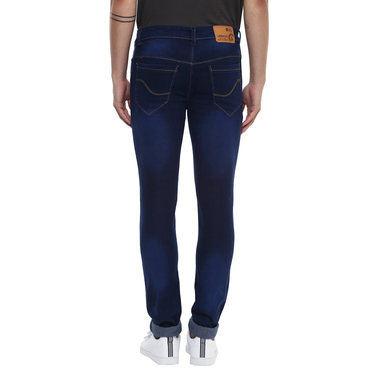 urbano fashion men's dark blue slim fit stretch jeans