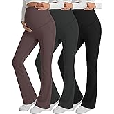 Sweetyweee 3 Pack Maternity Yoga Dress Pants Over The Belly Pregnancy Pant Stretchy Wide Leg Lounge Trousers with Pocket