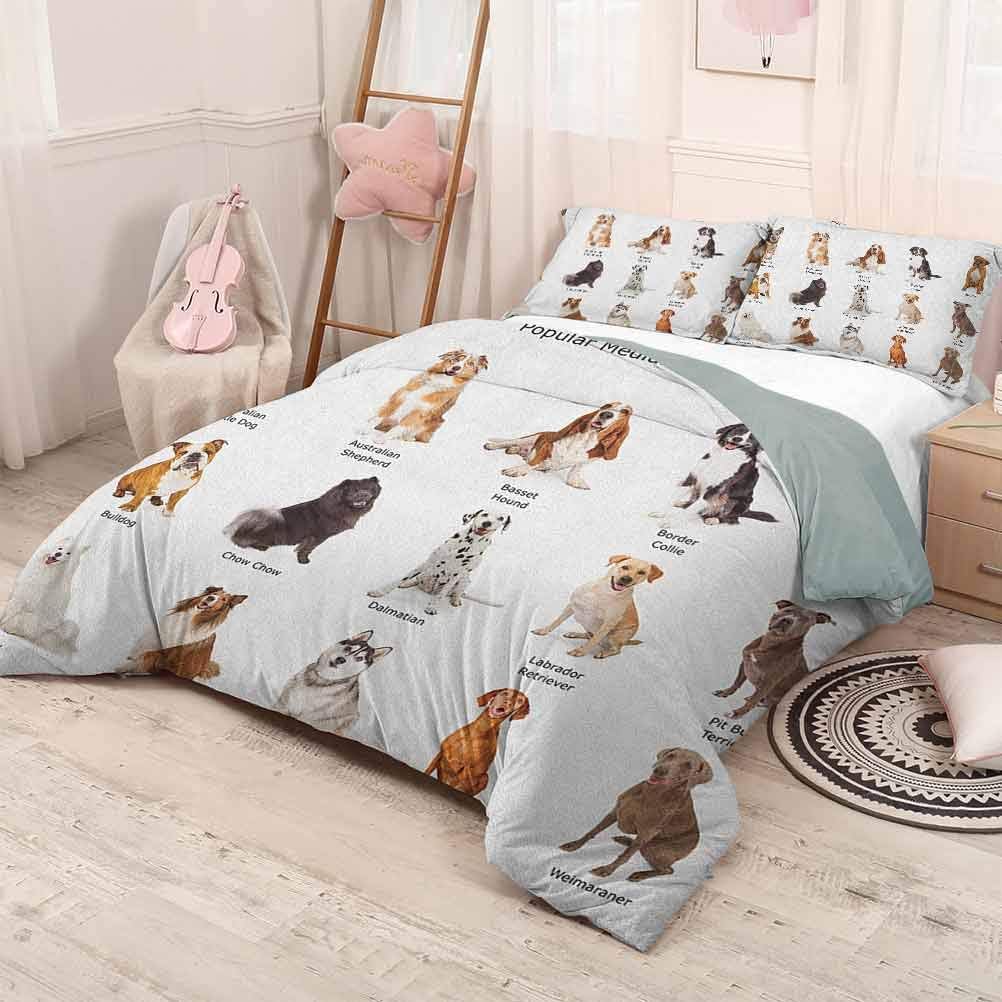 HELLOLEON (King) Dog Extra Large Quilt Cover A Group of Different Puppy Breeds Family Type Species Dalmatian Husky Bulldog Image Print Can be Used as a Quilt Cover-Lightweight Multi