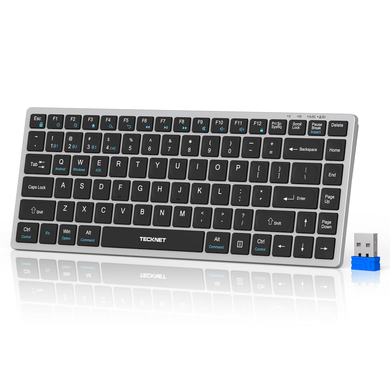 Photo 1 of TECKNET Bluetooth Keyboard Rechargeable, 4-Device (2.4G+3BT) Wireless Keyboard, Ultra-Slim Quiet Typing, 14 Hotkeys Computer Keyboard for PC/Laptop/Smart TV/Tablet