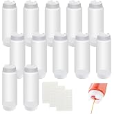 LECEHIVO 12 Pcs 32oz Condiment Squeeze Bottles Sauces Dispenser | Large Clear Plastic Dressing Bottles, Squeeze Refillable Inverted Ketchup Dispenser for Restaurant Kitchen Catering