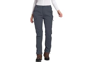 LINLANG EN Women's Fleece Lined Waterproof Hiking Pants Insulated Softshell Warm Outdoor Winter Snow Ski Pants