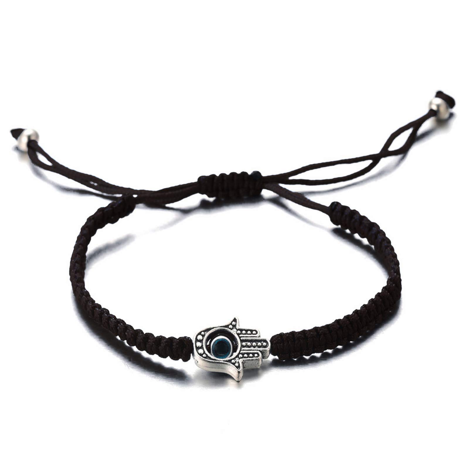 HALUKAKAH Evil Eye Bracelet for Women Men Handmade Braid Black String Hamsa Hand Blue Eye Handmade Braid Bracelet Size Adjustable Protection Mal de Ojo Jewelry with Free Giftbox