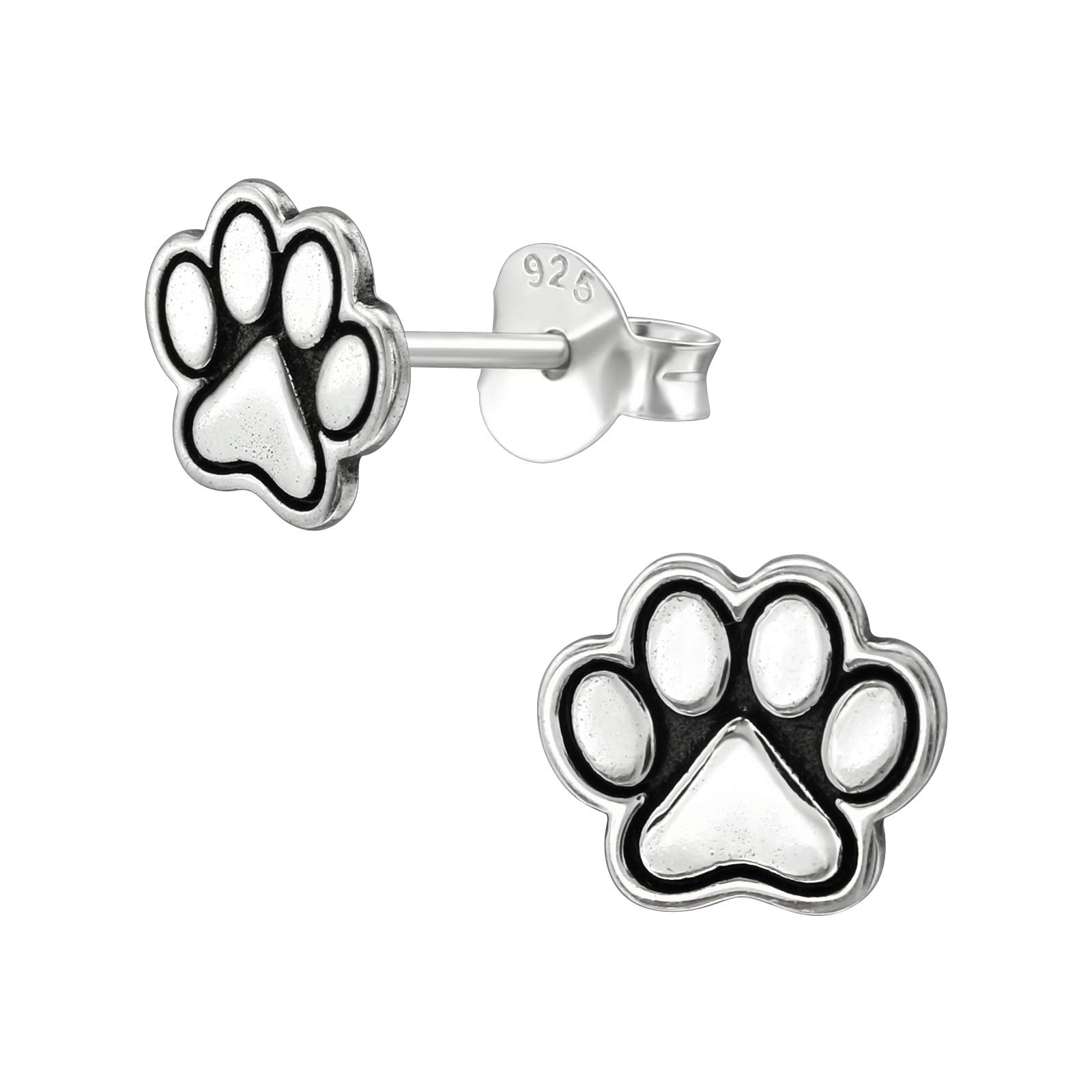 925 Sterling Silver Paw Print Stud Earrings for Women & Girls – Cute Animal Jewellery with Gift Box