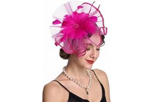 SAFERIN Fascinator for Women Hair Clip Hat Bowler Feather Flower Veil Wedding Party Tea Hat