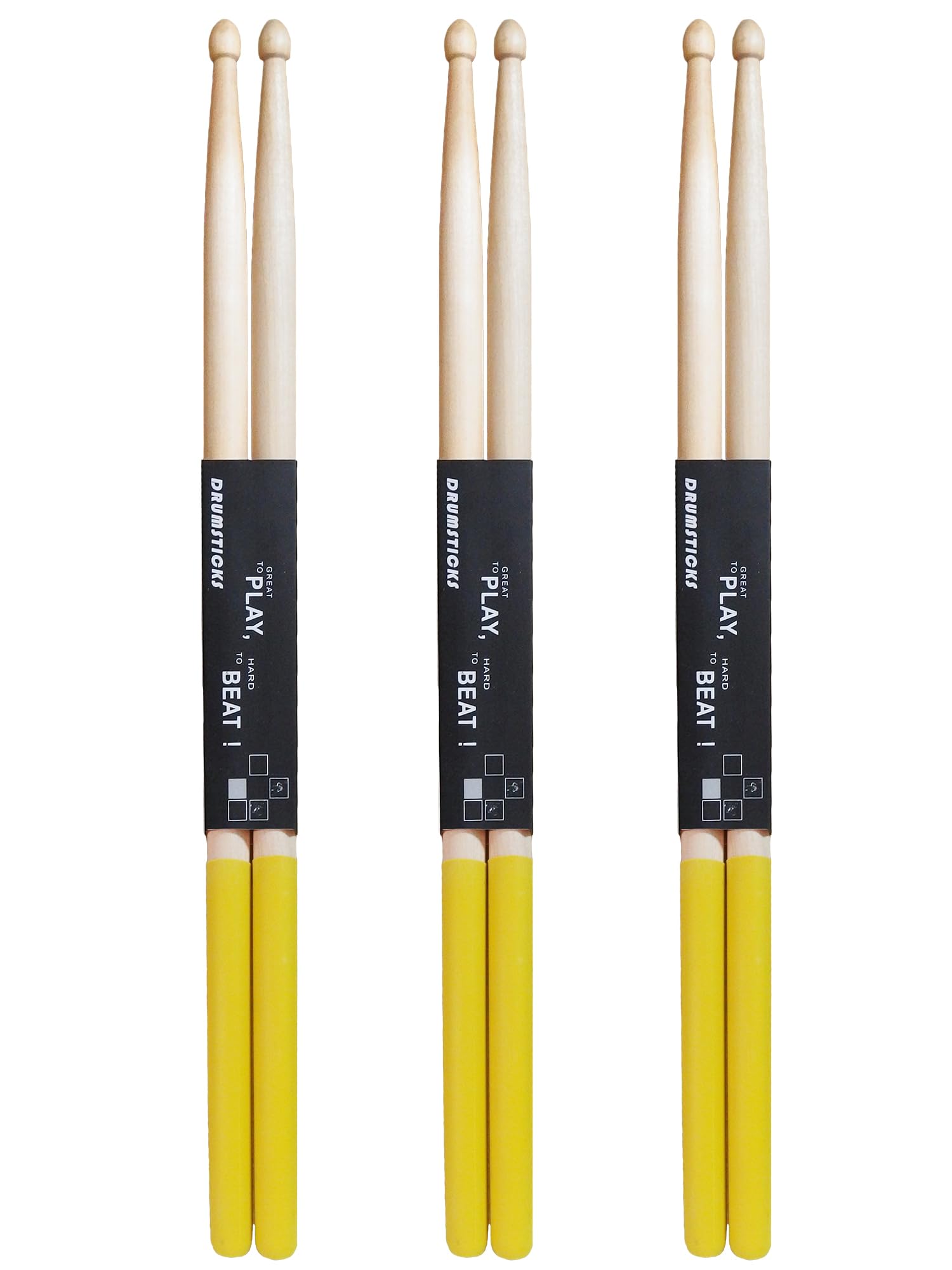 ドラムスティック セット 初心者 練習 滑り止め 付き 5A 軽量 メープル (黄色 3組 セット, 5A)商品画像