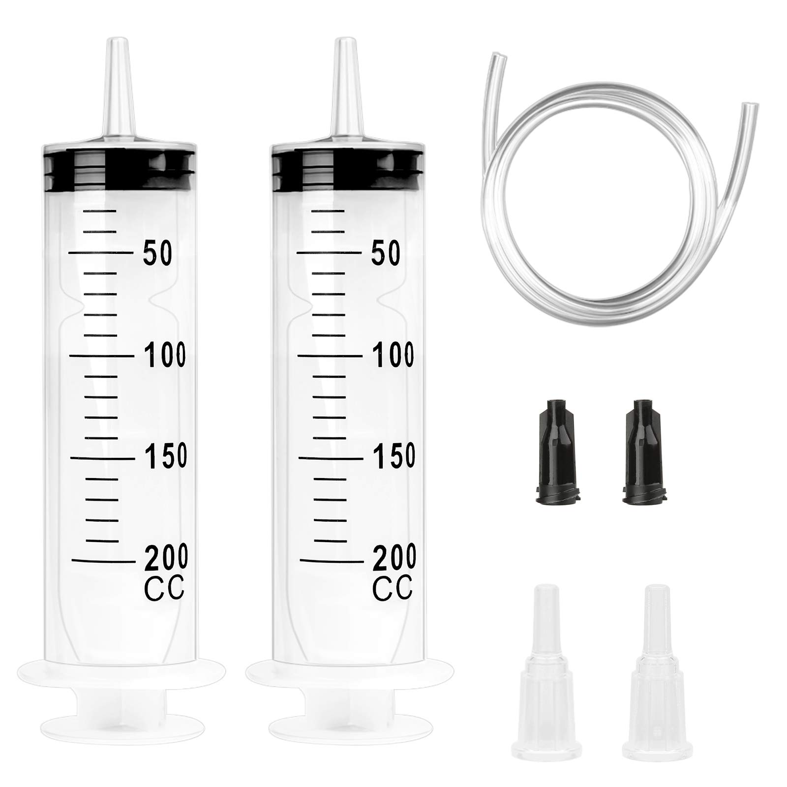 2Pcs Large Syringes Tubing Great Plastic Syringe Disposable Syringe with Tube and Plug and Dredge Tube for Lab Experiments Industrial Use Hydroponics Nutrient Pet Plant Feeding (200ml)