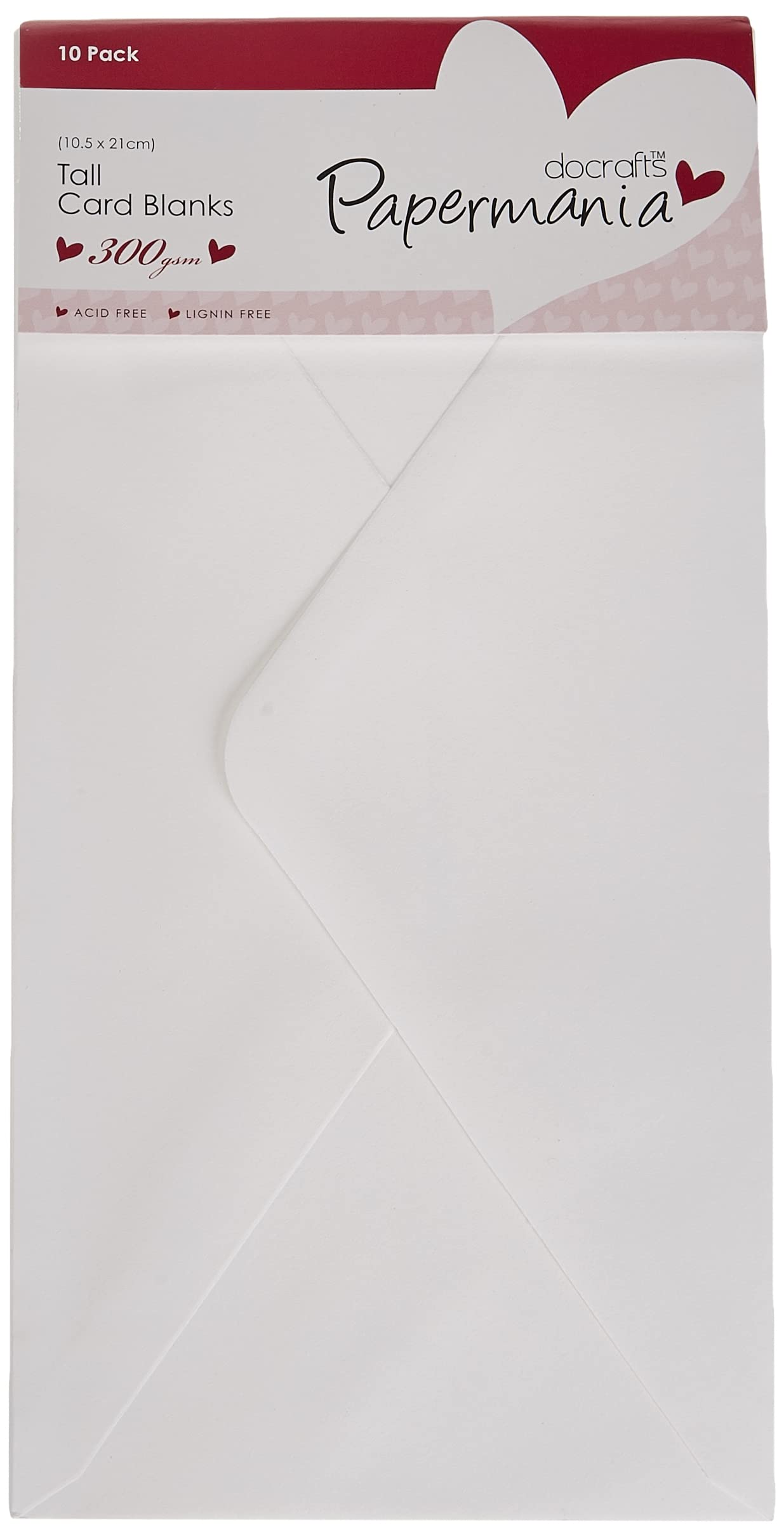 Papermania 300 gsm Tall Card Blanks and Envelopes, Pack of 10, White
