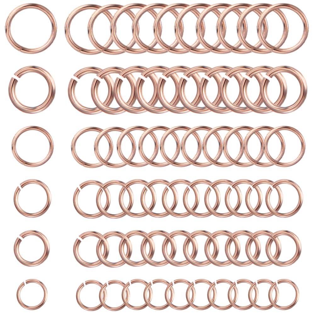 SUNNYCLUE 1 Box 720Pcs Jump Ring Sets 304 Stainless Steel Open Jump Rings 3/4/5/6mm Jumping Rings Bulk Rose Gold Metal Split Rings Linking Rings for Jewellery Making Accessories DIY Craft Supplies