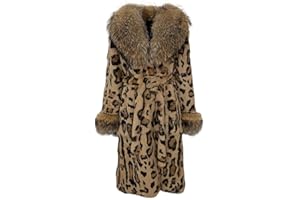 OFTBUY 2025 Winter Real Rabbit Skin Leopard Print Women Overcoat Long Raccoon Fur Collar Overcoat Thick Warm Overcoat