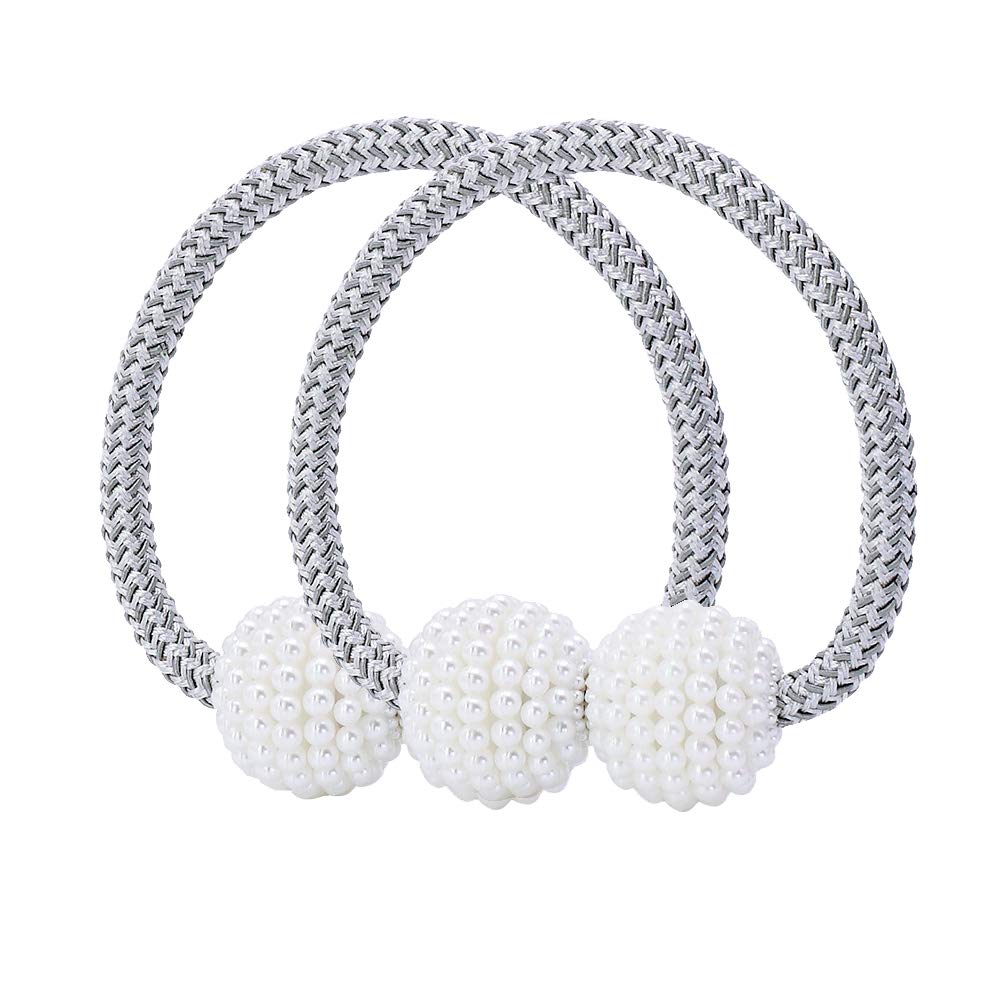 RIJAHO Magnetic Curtain Tiebacks, 2 Pieces Clips Rope Holdbacks Curtain Weaving Holder Buckles For Home Office Decorative (Grey)