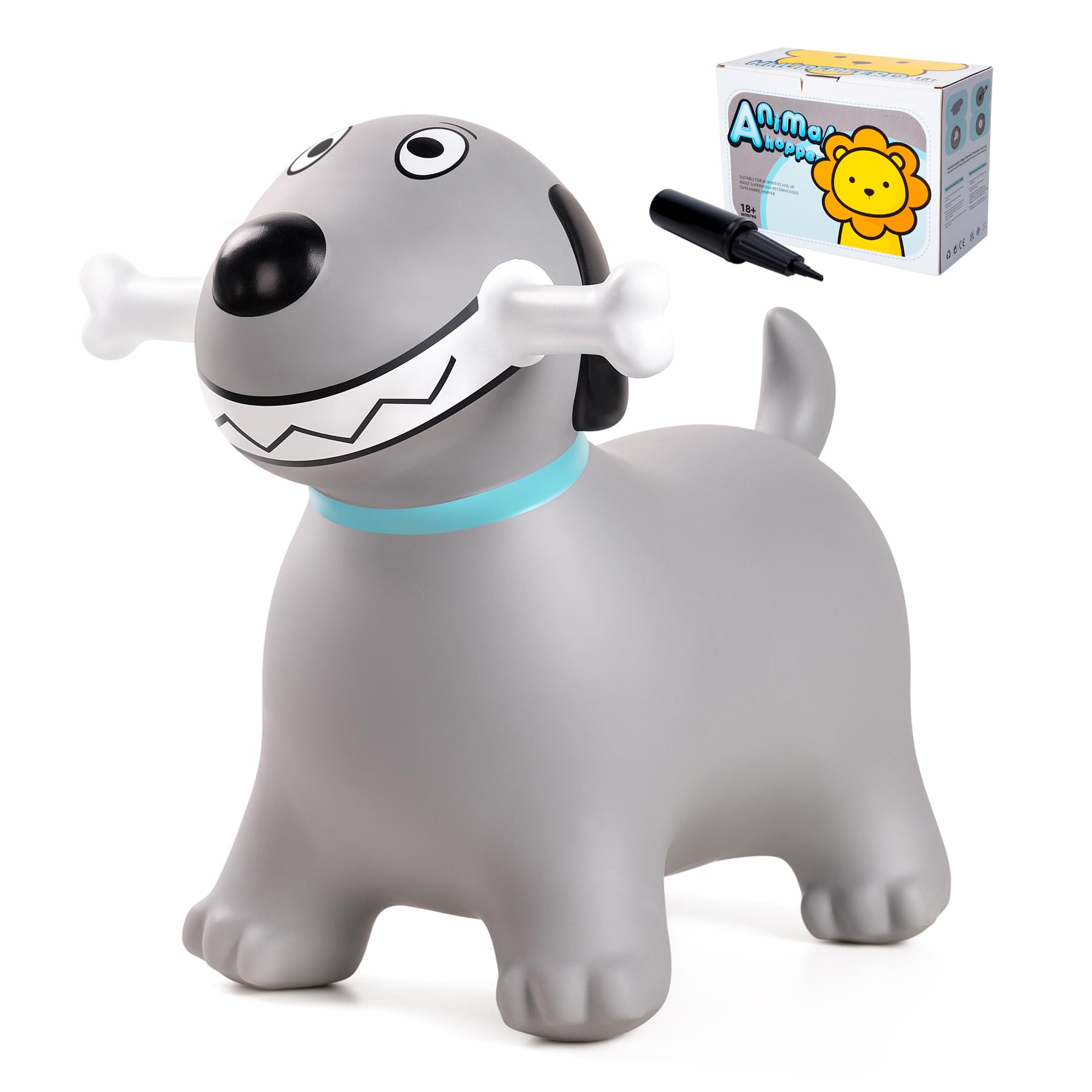 Vastoy Dog Animal Hopper for Kids with Bone Handles & Pump - Inflatable Ride On Bouncy Animal Hopper Toy, Space Hoppers Gift for Toddlers Age 2-6 Years (Grey Dog)