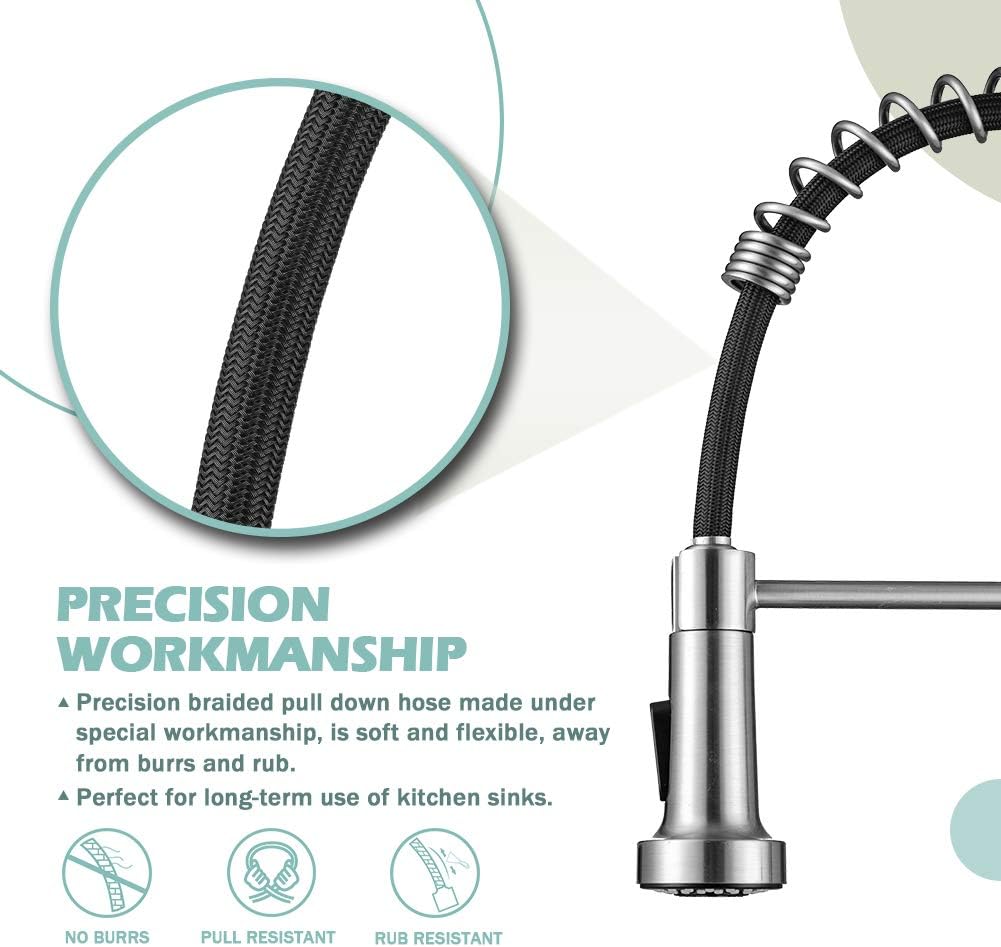 Kitchen Sink Faucets, Kitchen faucets with Pull Down Sprayer WEWE sus304 Stainless Steel Brushed Nickel Single Handle Single Hole Faucet for Farmhouse rv Utility bar Laundry Sinks - - 